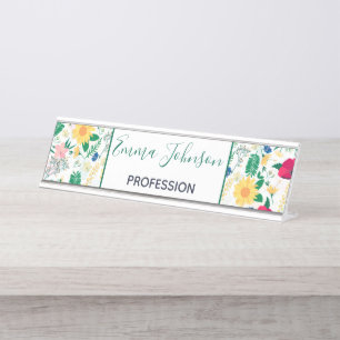 Placa De Mesa Design Branco Floral Selvagem e Colorida bonito