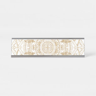 Placa De Mesa Design de Desenho de Mão de Mandala Branco e Dour