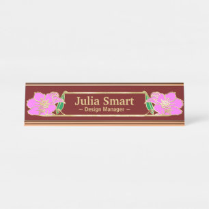 Placa De Mesa design Floral Dourado com porta de nome da mesa de
