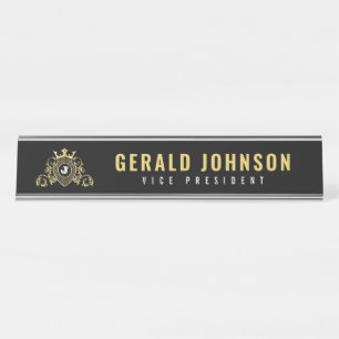 Placa De Mesa Design Inicial de Monograma Dourado Elegante