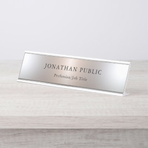 Placa De Mesa Design simples com aparência prateada personalizad