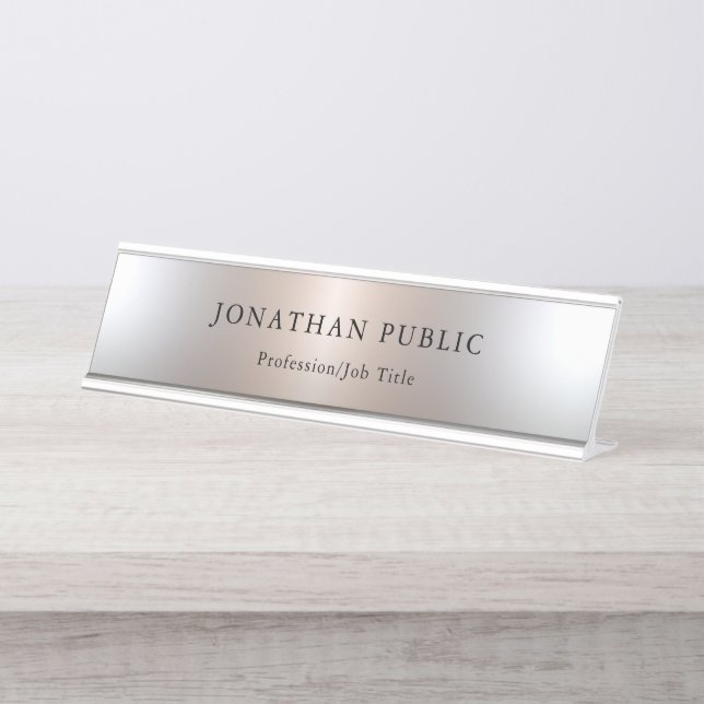Placa De Mesa Design simples com aparência prateada personalizad (Frente)