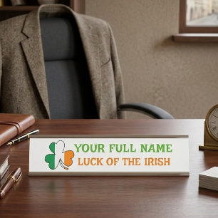 Placa De Mesa Dia de São Patrício Bandeira da Irlanda Trevo Nome
