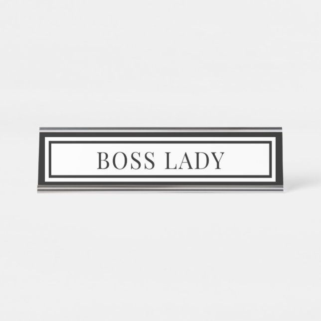 Placa De Mesa Dona Chefe Moderno Quadro de Nome Preto e Branco c (Frente)