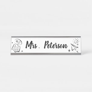 Placa De Mesa Doodle de Educação Fofa Professor Personalizado