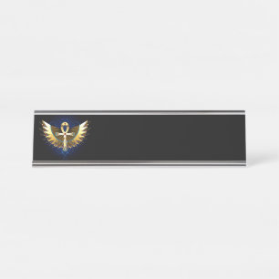 Placa De Mesa Dourada Ankh com Asas