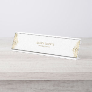 Placa De Mesa Dourada estrutura de mandala floral com fundo bran