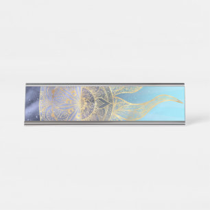 Placa De Mesa Dourada Lua Sun Mandala Celestial Design