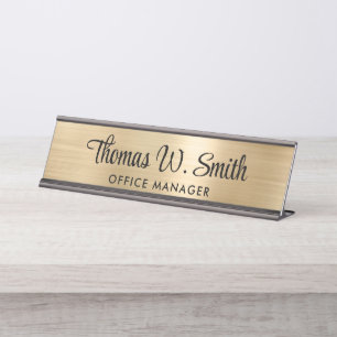 Placa De Mesa Dourado de Script Moderno