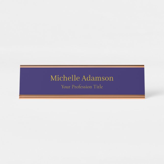 Placa De Mesa Dourado e escuro Cor Azul Simples Moderno (Frente)