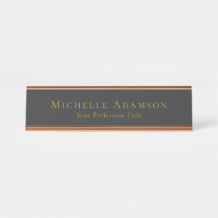 Placa De Mesa Dourado & Preto Fosco Profissional Simples Moderno