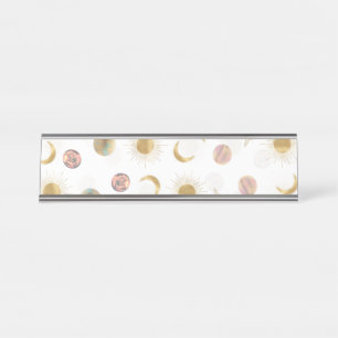Placa De Mesa Dourado Sun Moon Planets Space Ilustração Branca