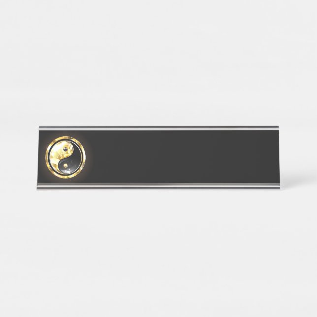 Placa De Mesa Dourado Yin Yang a preto (Frente)