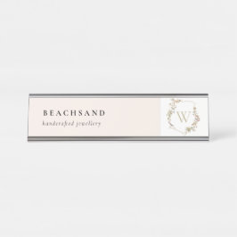 Placa De Mesa Dusky Pink Wildflower Monograma Inicial