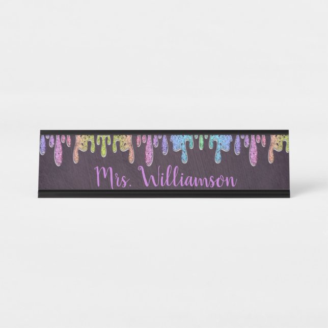 Placa De Mesa Educador de Professores Brilho Glitter Faísca (Frente)