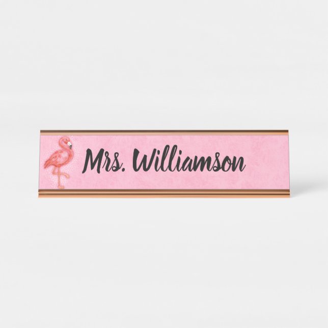 Placa De Mesa Educador de Professores Flamingo Rosa Profissional (Frente)