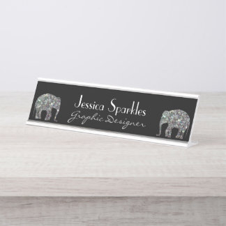 Placa De Mesa Elefante de mosaico prateado cintilante