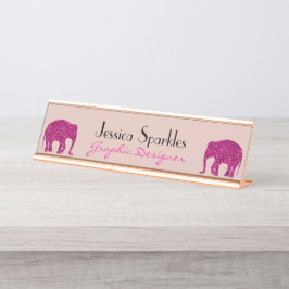 Placa De Mesa Elefante rosa-quente cintilante brilha seu nome