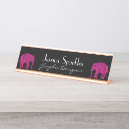 Placa De Mesa Elefante rosa-quente cintilante brilha seu nome