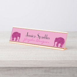 Placa De Mesa Elefante rosa-quente cintilante brilha seu nome