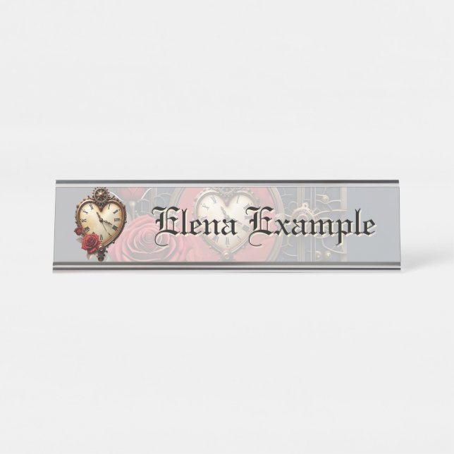 Placa De Mesa Elegância Eterna – Coração Mecânico (Frente)