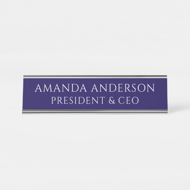 Placa De Mesa Elegant Blue Business Title Name Plate (Frente)