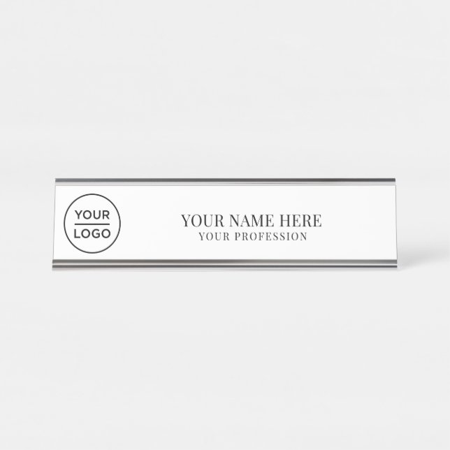 Placa De Mesa Elegant custom Logo Employee Name, Profession (Frente)
