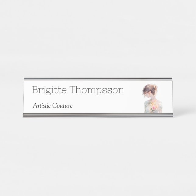 Placa De Mesa Elegant Watercolor Couture Bridal Fashion Designer (Frente)