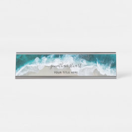 Placa De Mesa Elegante Aqua Blue Beach Script