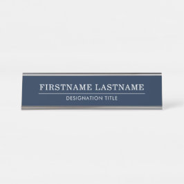 Placa De Mesa Elegante Azul e Branco com Título de Nome Linha Si