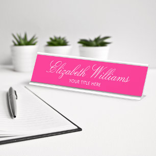 Placa De Mesa Elegante Clássico Girly Bright Pink Personalizado