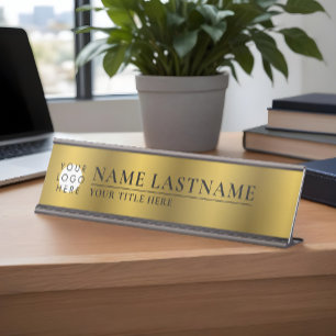 Placa De Mesa Elegante de classe Dourada falsa do logotipo perso