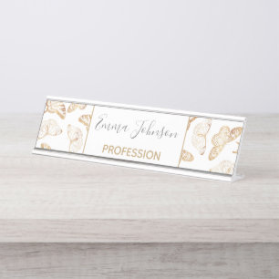 Placa De Mesa Elegante Dourado Glitter Butterfly Design
