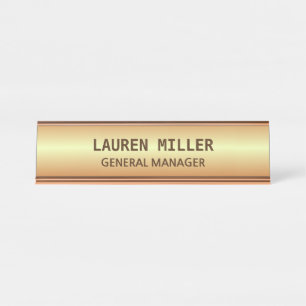 Placa De Mesa Elegante Dourado Personalizável