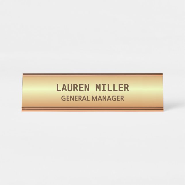 Placa De Mesa Elegante Dourado Personalizável (Frente)