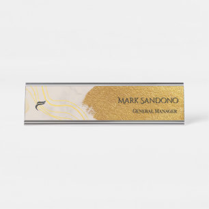 Placa De Mesa Elegante Joia Abstrata com Fita Dourada