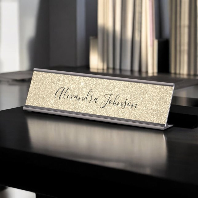 Placa De Mesa Elegante Luxo Dourado Glitter Sparkle Moderno (Criador carregado)