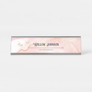 Placa De Mesa Elegante Mesa de Escritório em Mármore Rosa Dourad