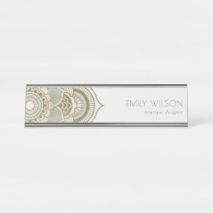 Placa De Mesa Elegante Ornamentado Dourado Turquoise Teal Mandal