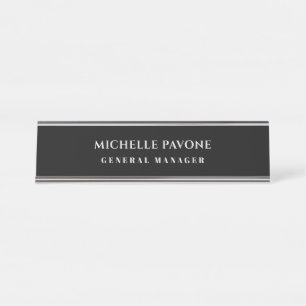 Placa De Mesa Elegante Preto & Cinza Simples Plano Profissional