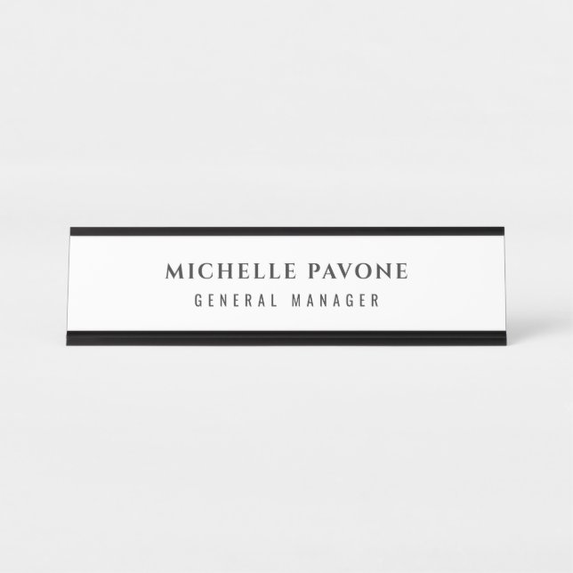 Placa De Mesa Elegante Preto e Branco Simples Profissional (Frente)