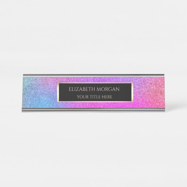 Placa De Mesa Elegante Quadro com Glitter Violeta Ombre (Frente)