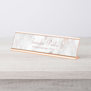 Placa De Mesa Elegante Rosegold Marble Modelo de Script Moderno