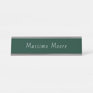 Placa De Mesa Elegante Verde Escuro Casual Escrita Própria Nome