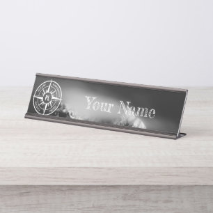 Placa De Mesa emblem monograma estrela bússola montanhas dramáti