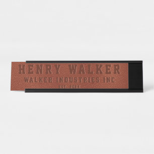 Placa De Mesa Empresa Emboscada Castanho Personalizado Couro Veg