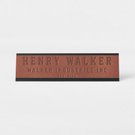 Placa De Mesa Empresa Emboscada Castanho Personalizado Couro Veg