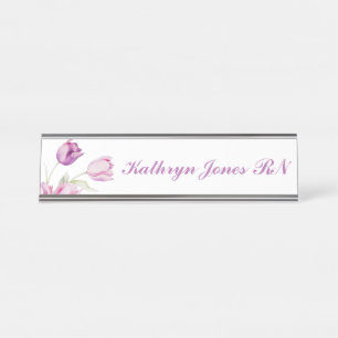 Placa De Mesa Enfermagem De Tulipas Florais Pálidas