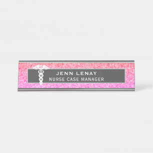 Placa De Mesa Enfermeiro Médico Caduco Coral Cor-de-Rosa Person