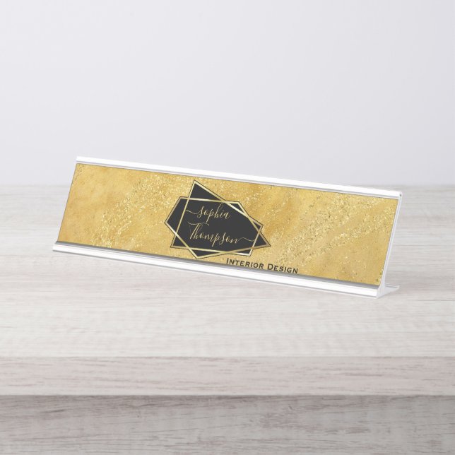 Placa De Mesa Escrita Látea Dourada Elegante De Luxo (Frente)